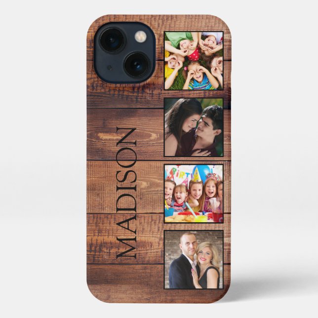 Custom Family Foto Collage reclased Wood iPhone Hülle (Rückseite)