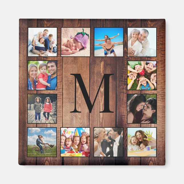 Custom Family Foto Collage reclased Wood Magnet (Vorne)