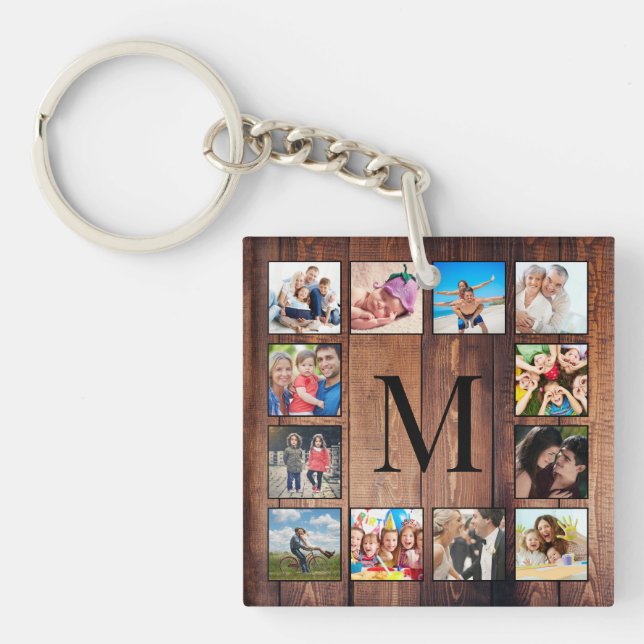 Custom Family Foto Collage reclased Wood Schlüsselanhänger (Vorderseite)
