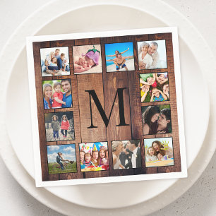 Custom Family Foto Collage reclased Wood Serviette