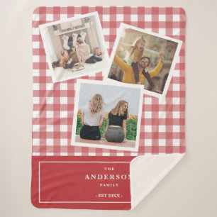 Custom Family Foto Collage Red Gingham Sherpadecke