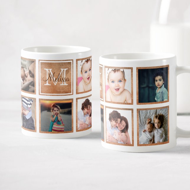 Custom Family Foto Collage Trendy Rose Gold Kaffeetasse (Von Creator hochgeladen)