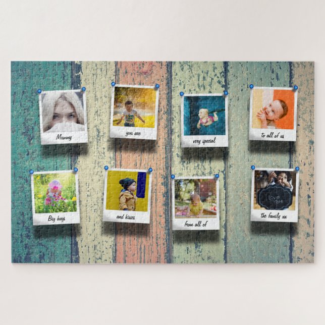 Custom Family Foto Collage Vintag rustikales Holz (Horizontal)