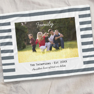 Custom Family Foto Est. Graue und weiße Streifen Fleecedecke