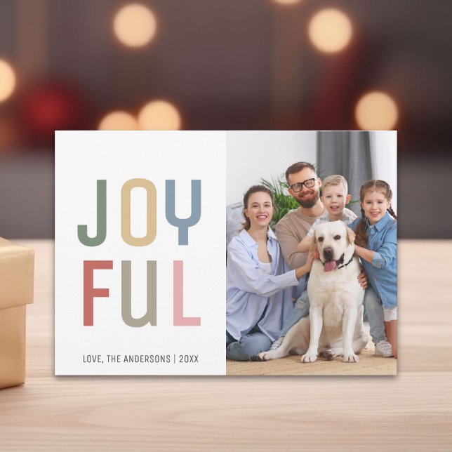 Custom Family Foto farbenfrohe Weihnachten (Custom Family Photo Colorful Joyful Christmas Holiday Card)