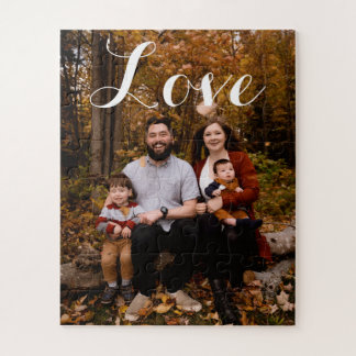Custom Family Foto Liebe Script Calligraphy Jigsaw