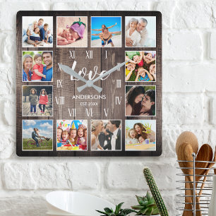 Custom Family Foto Rustic Farmhouse Love Roman Quadratische Wanduhr