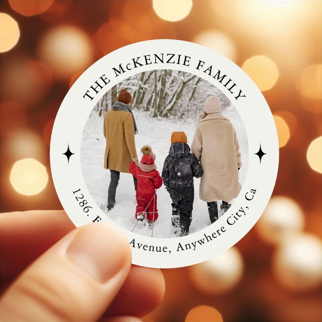 Custom Family Foto Weihnachts-Rücksendeadresse Runder Aufkleber (Von Creator hochgeladen)