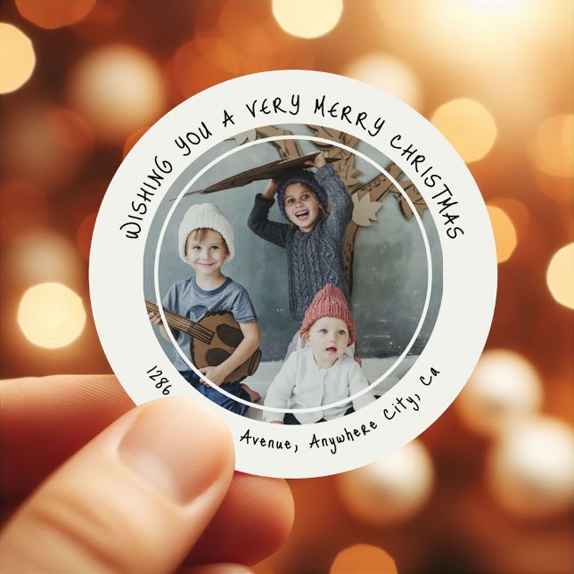 Custom Family Foto Weihnachts-Rücksendeadresse Runder Aufkleber (Von Creator hochgeladen)