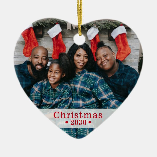 Custom Family Foto Weihnachtsherz Keramik Ornament (Vorne)