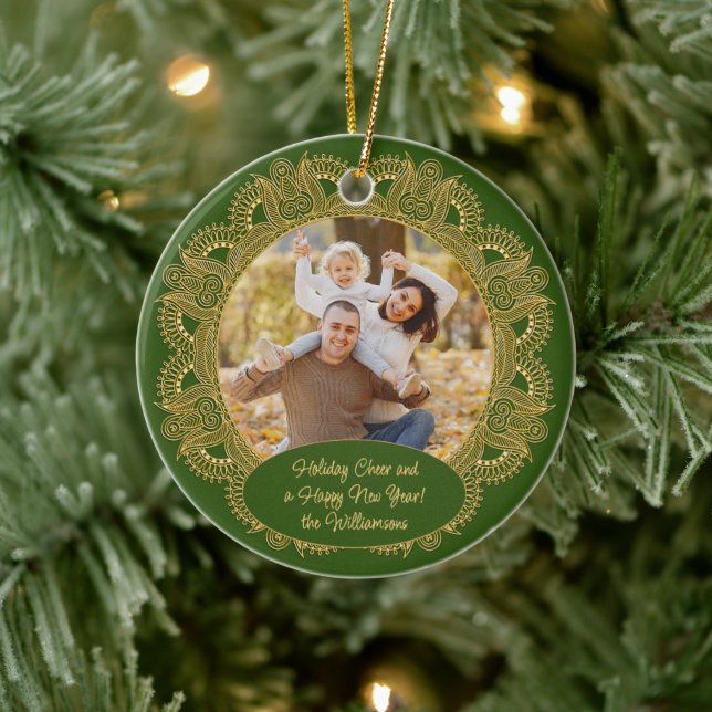 Custom Family Foto Weihnachtstext Personalisiert Keramik Ornament (Baum)