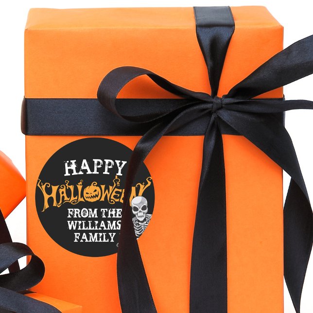 Custom Family Halloween Annual Party Skelett Runder Aufkleber (Von Creator hochgeladen)