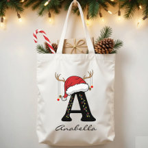 Custom Family Monogram Christmas Tote Bag for Her