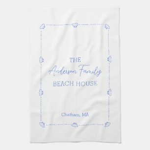 Custom Family Name Beach House Coastal Blue Musche Geschirrtuch