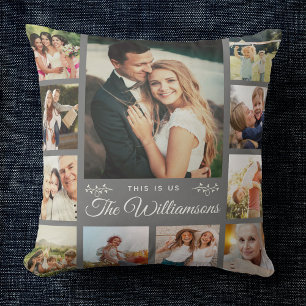 Custom Family Name Foto Collage Modernes Bauernhau Kissen