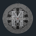 Custom Family Name Monogram Gray Dartscheibe<br><div class="desc">Gray background with monogram and family name in center of the board. Other colors available in the shop.</div>