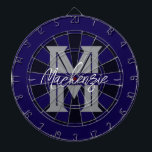 Custom Family Name Monogram Gray Dartscheibe<br><div class="desc">Gray background with monogram and family name in center of the board. Other colors available in the shop.</div>