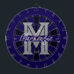 Custom Family Name Monogram Gray Dartscheibe<br><div class="desc">Gray background with monogram and family name in center of the board. Other colors available in the shop.</div>