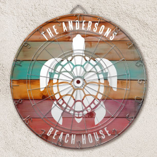 Custom Family Name Rustic Beach House Dartboard Dartscheibe