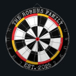 Custom Family Name Rustic Dartboard Dartscheibe<br><div class="desc">A dartboard is a popular recreational and competitive game that provides hours of fun for players of all ages and skill levels. Typically made from sisal fibers, cork, or electronic components, dartboards are designed to withstand the impact of darts while offering precise scoring zones. Standard dartboards feature a circular design...</div>