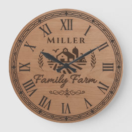 Custom Family Name Wall Clock – Farmhouse Scene Große Wanduhr