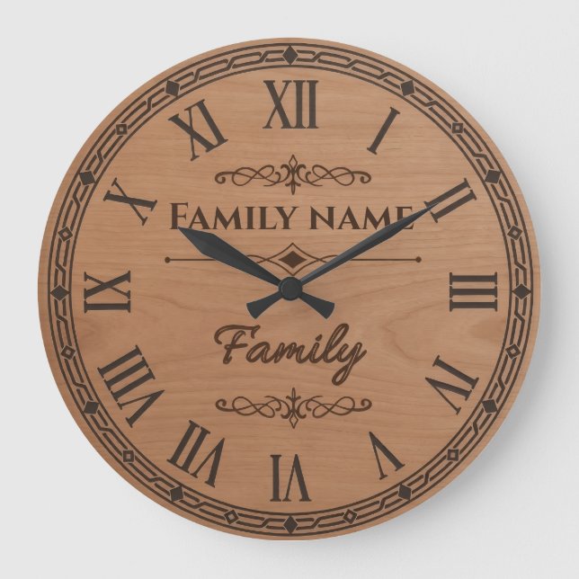Custom Family Name Wall Clock – Home Decor  Große Wanduhr (Vorderseite)