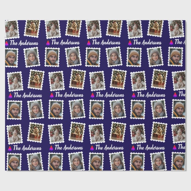Custom Family of Four Christmas  Geschenkpapier (Flach)