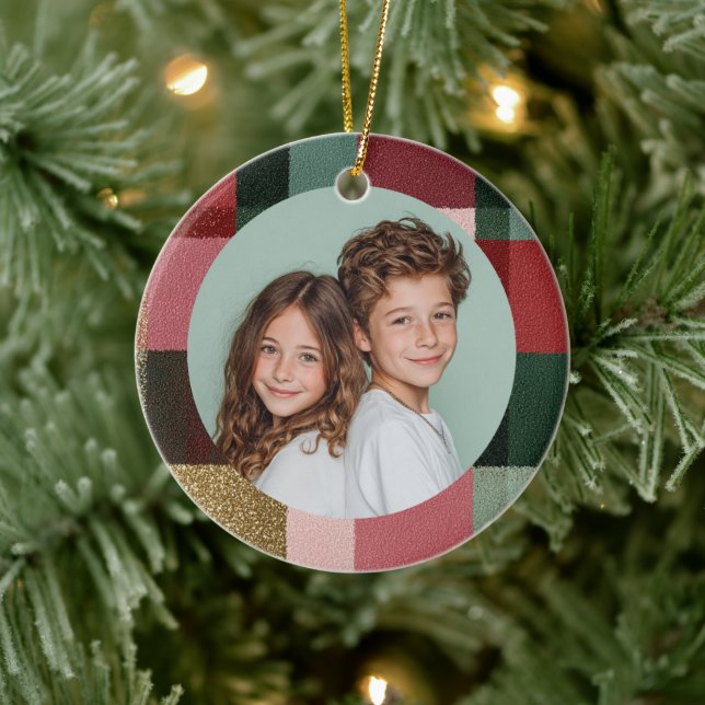 Custom Family Photo Christmas Ceramic Ornament  (Baum)