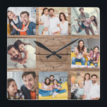 Custom Family Photo Collage Rustic Modern Wood Quadratische Wanduhr<br><div class="desc">Custom Family 8 - Photo Collage on a rustic medium brown vintage "shiplap" wood background. Great personalized present for Father's Day, Mother's Day, or as a present for grandmoms and granddad's for Birthdays or Family Holidays. Update with your favorite 8 photos and this will be a keepsake they will surely...</div>