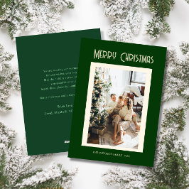 Custom family photo green merry christmas Card Feiertagskarte