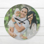 Custom Family Photo Overlay Große Wanduhr<br><div class="desc">Create a special one of a kind round or square wall clock. The personalized clock design features simple modern fonts overlaid onto your full bleed family photo. Use the design tools to add more photos and text, and choose any fonts and colors to match your own home decor style. A...</div>