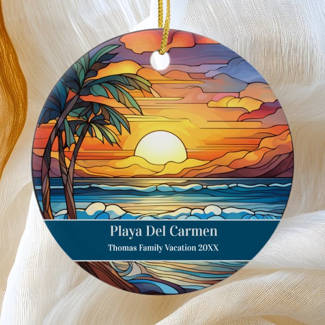 Custom Family Playa del Carmen Beach Urlaub Keramik Ornament (Von Creator hochgeladen)