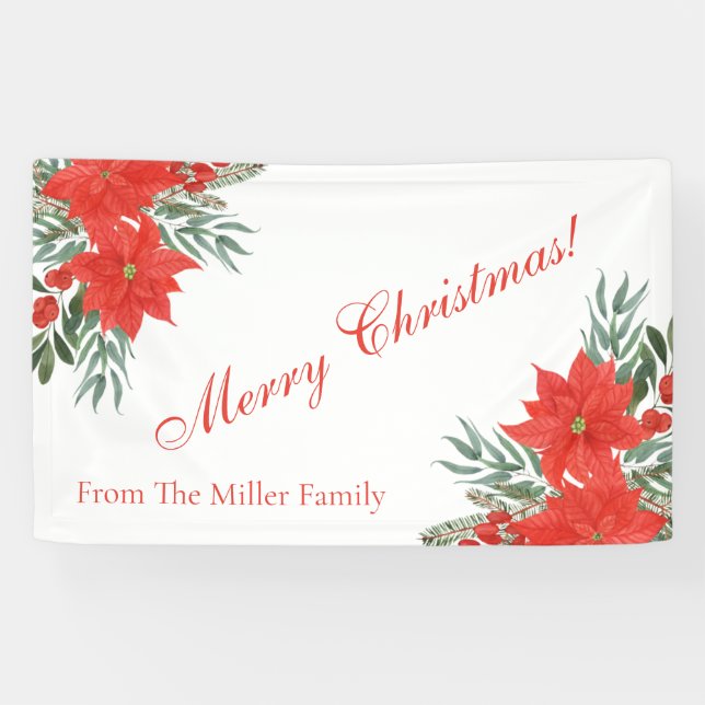 Custom Family Red Blume Frohe Weihnachtsbanner Banner (Horizontal)