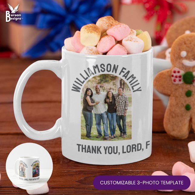 Custom FAMILY REUNION Souvenir 3 Photo Christmas Kaffeetasse (Fully CUSTOMIZABLE 3-Photo Family Reunion Christmas mug you can personalize for 3 families or one)
