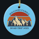 Custom Family Road Trip Keepsake Blue Christmas Keramik Ornament<br><div class="desc">This awesome sunset over rocky mountains in nature makes a great image for a family reunion Christmas ornament for a road trip or summer vacation. Commemorate by adding your own name and the year with our personalization tool.</div>