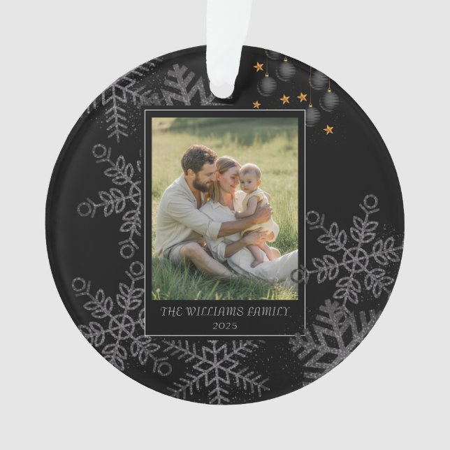 Custom FAMILY Script One Photo Keepsake Ceramic Ba Ornament (Vorderseite)