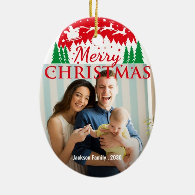 Custom FAMILY Script One Photo Keepsake Keramik Ornament (Hinten)