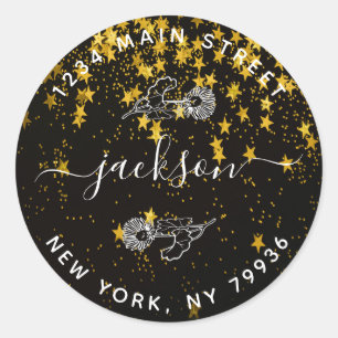 Custom Family Script Rücksendeadresse Gold Stars Runder Aufkleber