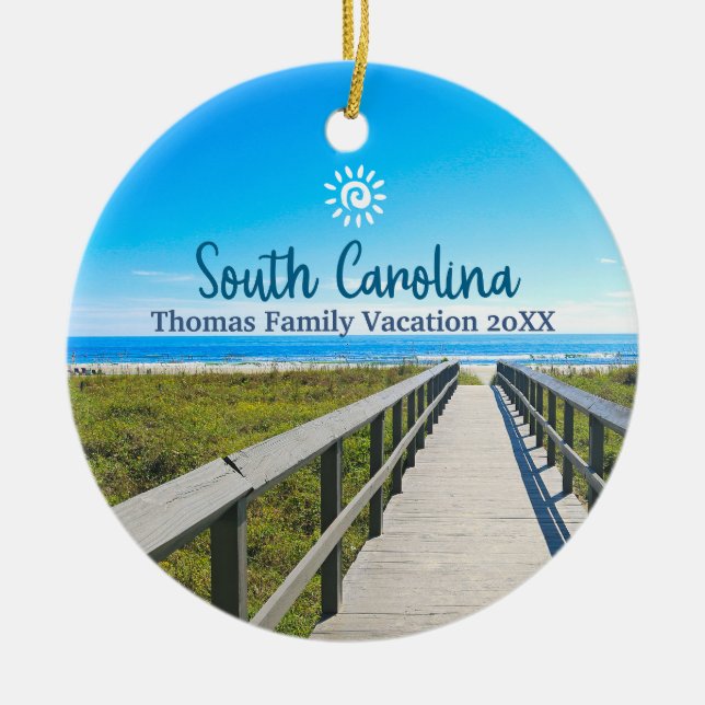 Custom Family South Carolina Reise Weihnachtsbaum Keramik Ornament (Vorne)