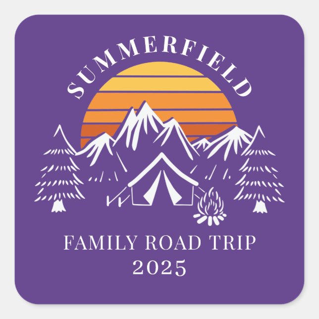 Custom Family Vacation Road Trip Camping Quadratischer Aufkleber (Vorderseite)