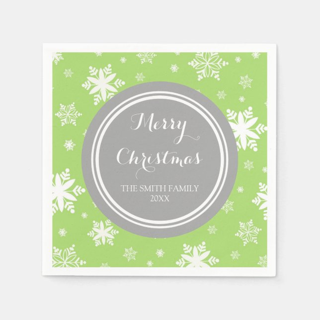 Custom Family Weihnachten Grüne Schneeflocken Napk Serviette (Vorderseite)