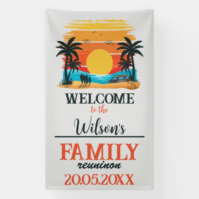 Custom Family Wiedersehen Beach Sonnenuntergang Pa Banner (Vertikal)