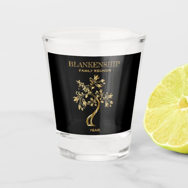 Custom Family Wiedersehen Black Gold Tree Art Schnapsglas (Vorderseite)