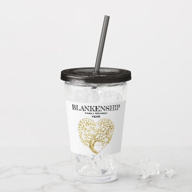 Custom Family Wiedersehen Gold Heart Tree Keepake Acryltrinkbecher (Rückseite Ice)