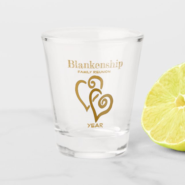 Custom Family Wiedersehen Gold Linked Heart Art Schnapsglas (Vorderseite)