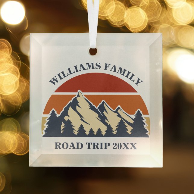 Custom Family Wiedersehen Road Trip Sunset Keepake Ornament Aus Glas (Von Creator hochgeladen)