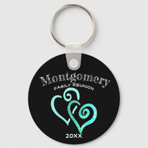 Custom Family Wiedersehen Rustic Blue Linked Heart Schlüsselanhänger