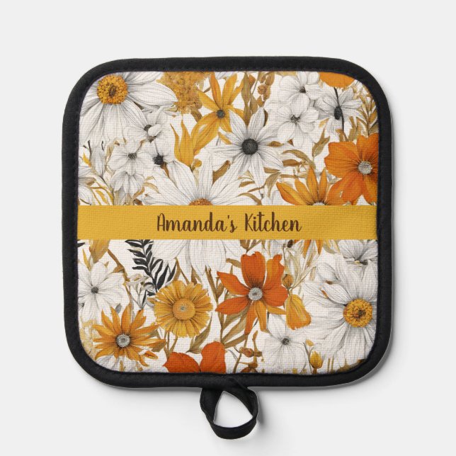 Custom Farmhouse Wildblume Daisy Topflappen (Vorderseite)