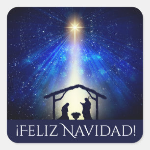 Custom Feliz Navidad Blue Krippe Weihnachtsstar Quadratischer Aufkleber