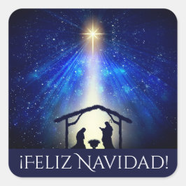 Custom Feliz Navidad Blue Krippe Weihnachtsstern Quadratischer Aufkleber